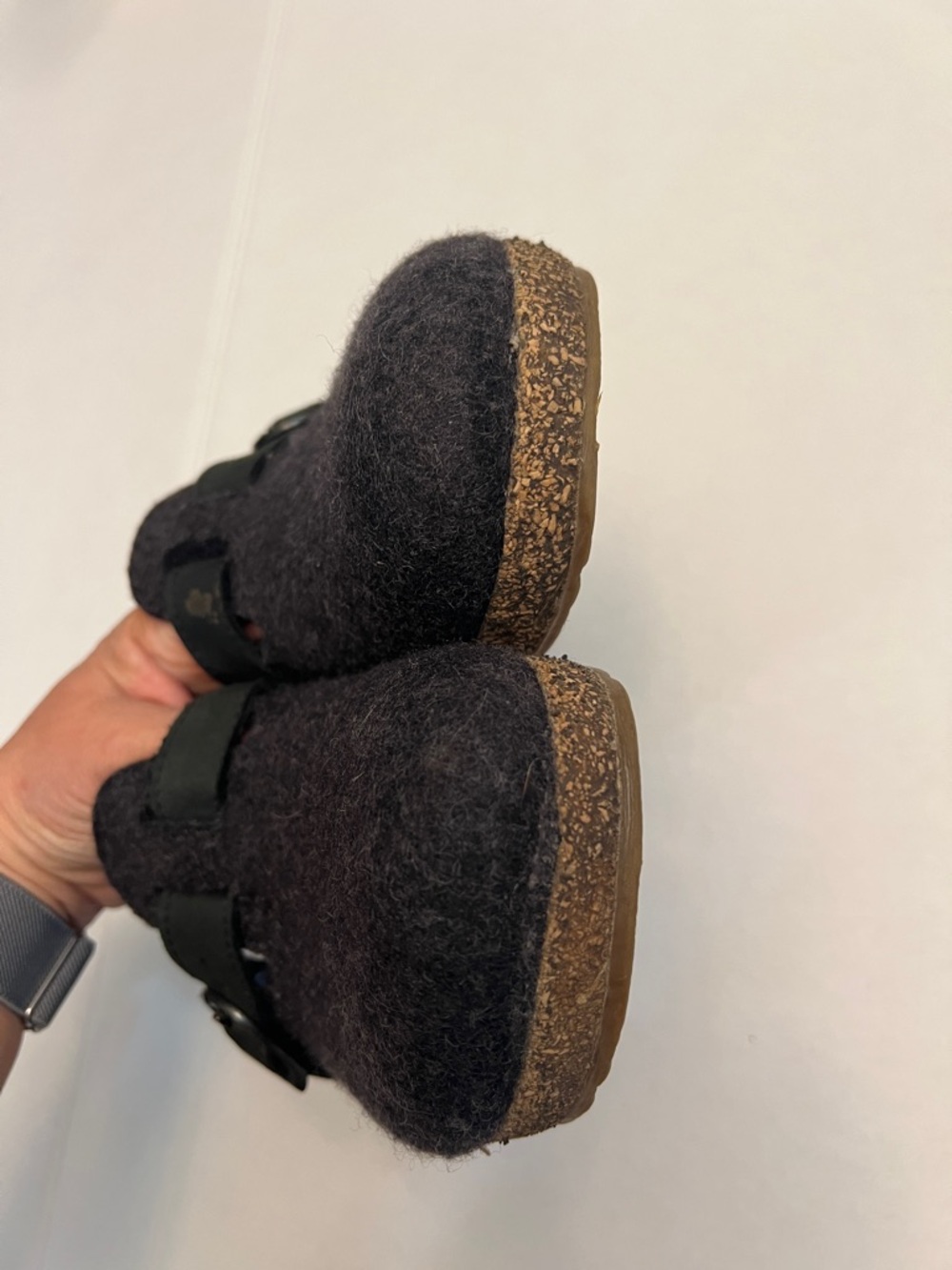 HAFLINGER BLACK CHARCOAL WOOL CLOGS WITH LEATHER ACCENTS & BUCKLES 38=7 US - Picture 8 of 11